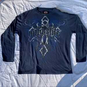 MMA Elite Shirt Adult L Blue Thermal Waffle Knit Long Sleeve Cross Graphic Mens